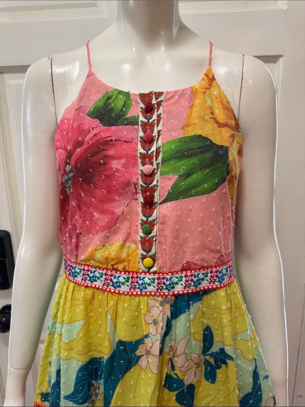 Farm Rio Tiered Cotton Tank Midi In Mixed Garden Floral Dress Size XSMALL - Picture 3 of 15